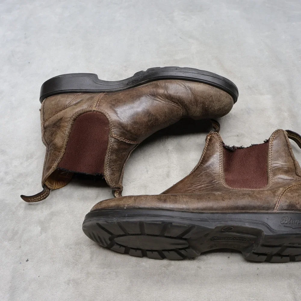 Blundstone‎ Mens 8 Chelsea Boots Brown Leather Rugged Slip On Workwear READ
